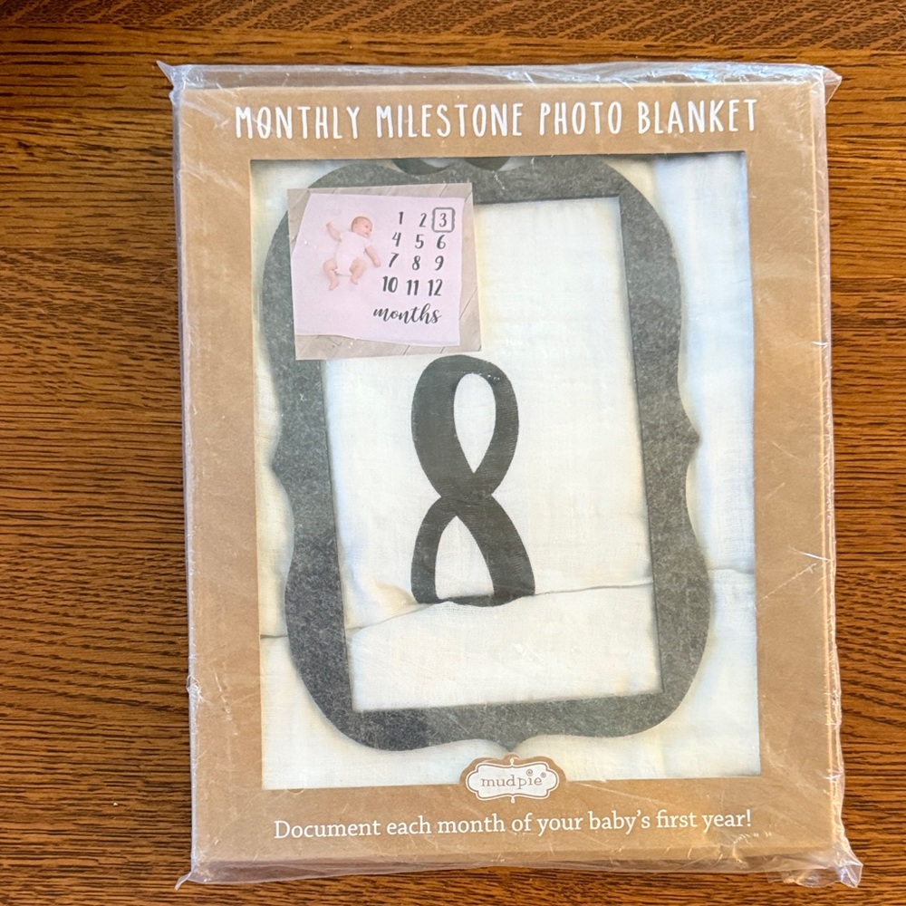 Mud Pie Monthly Milestone Photo Blanket - Cream and Black
